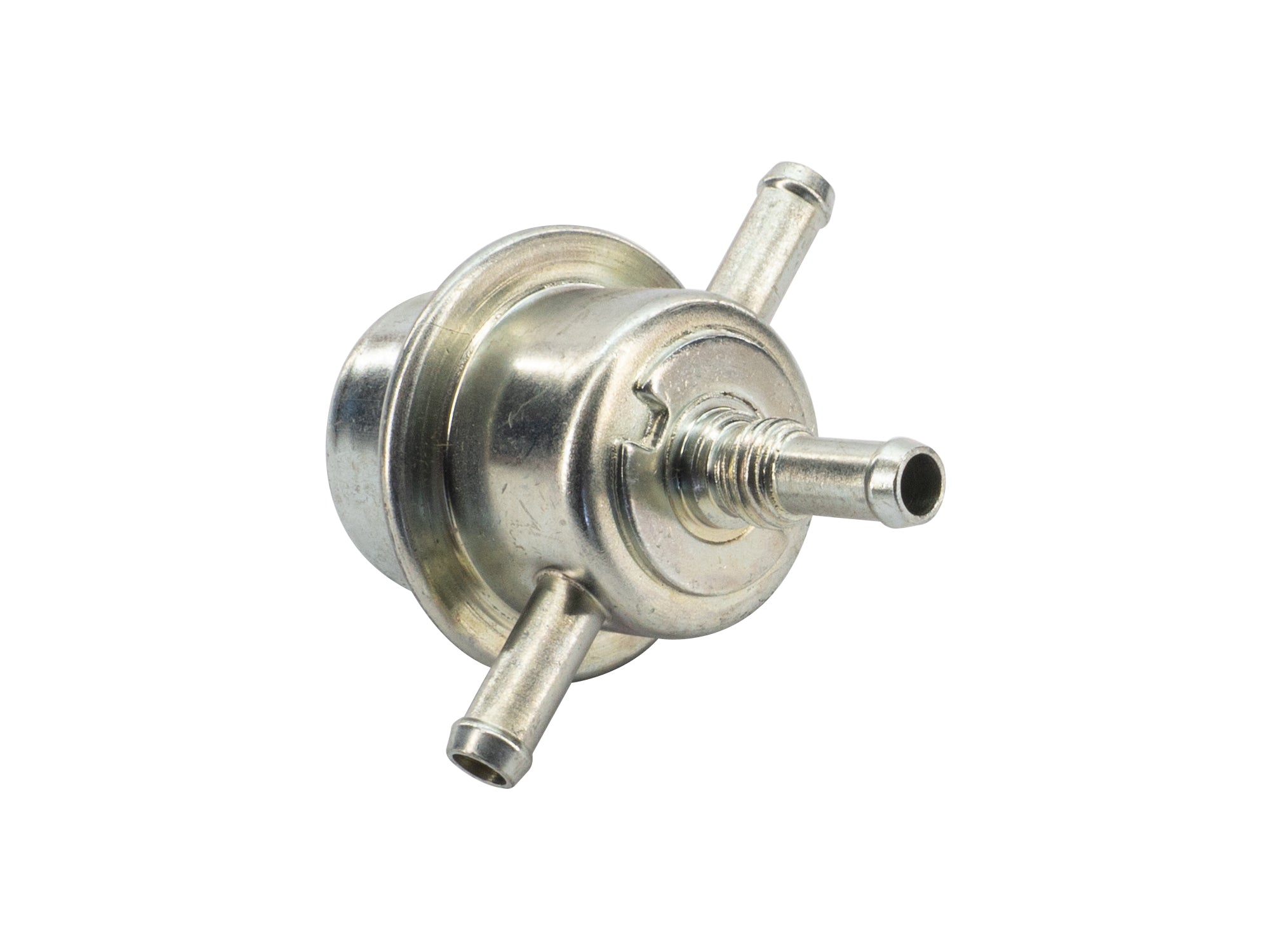 GoWesty water-cooled fuel pressure regulator for Vanagon, showing the metal body and inlet/outlet ports.