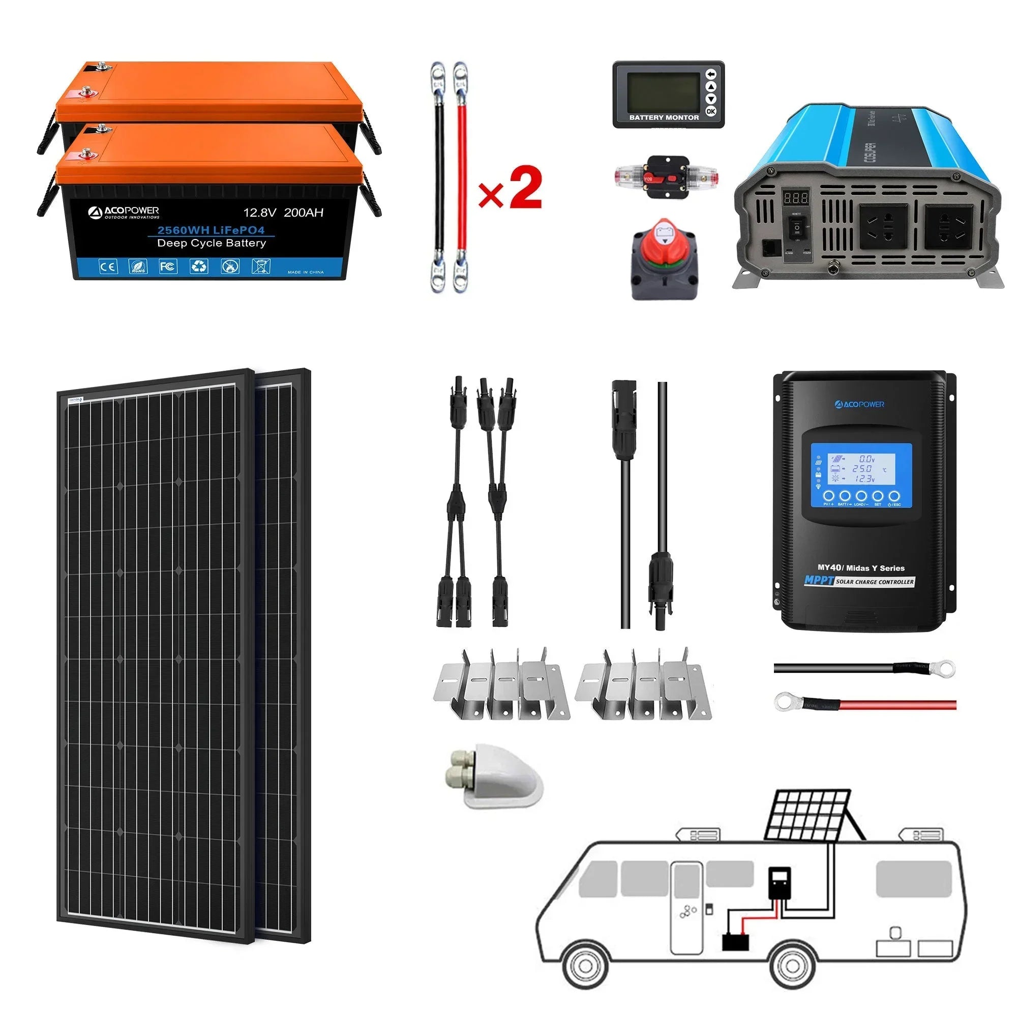 ACOPOWER 200Ah Battery 200W Solar Power System - OVERLANDERS Outfitter