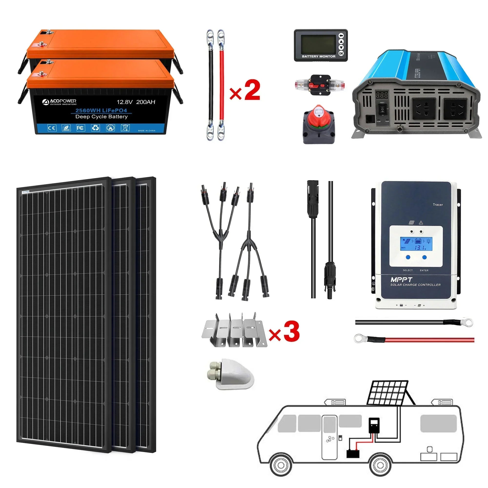 ACOPOWER 200Ah Battery 200W Solar Power System - OVERLANDERS Outfitter