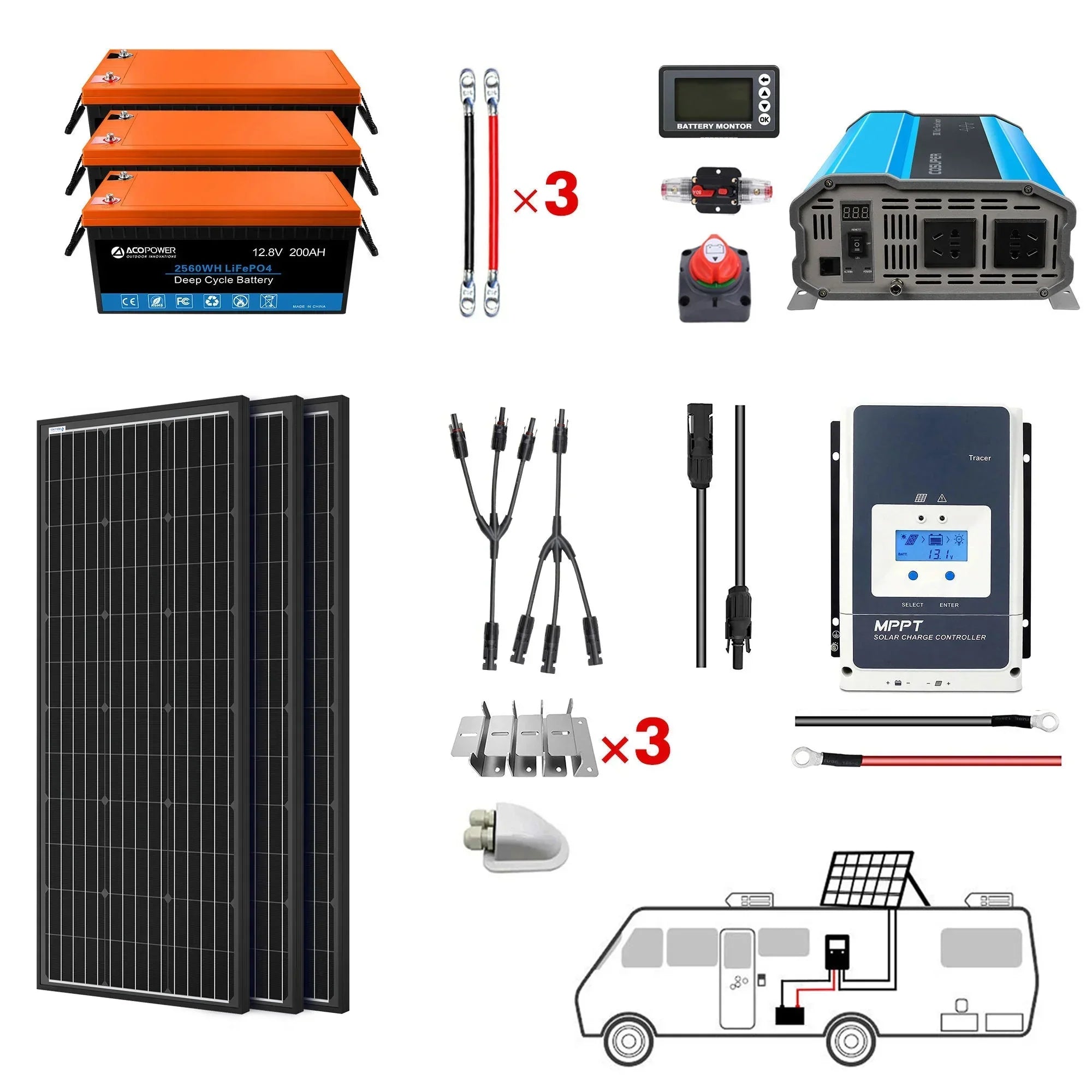 ACOPOWER 200Ah Battery 200W Solar Power System - OVERLANDERS Outfitter