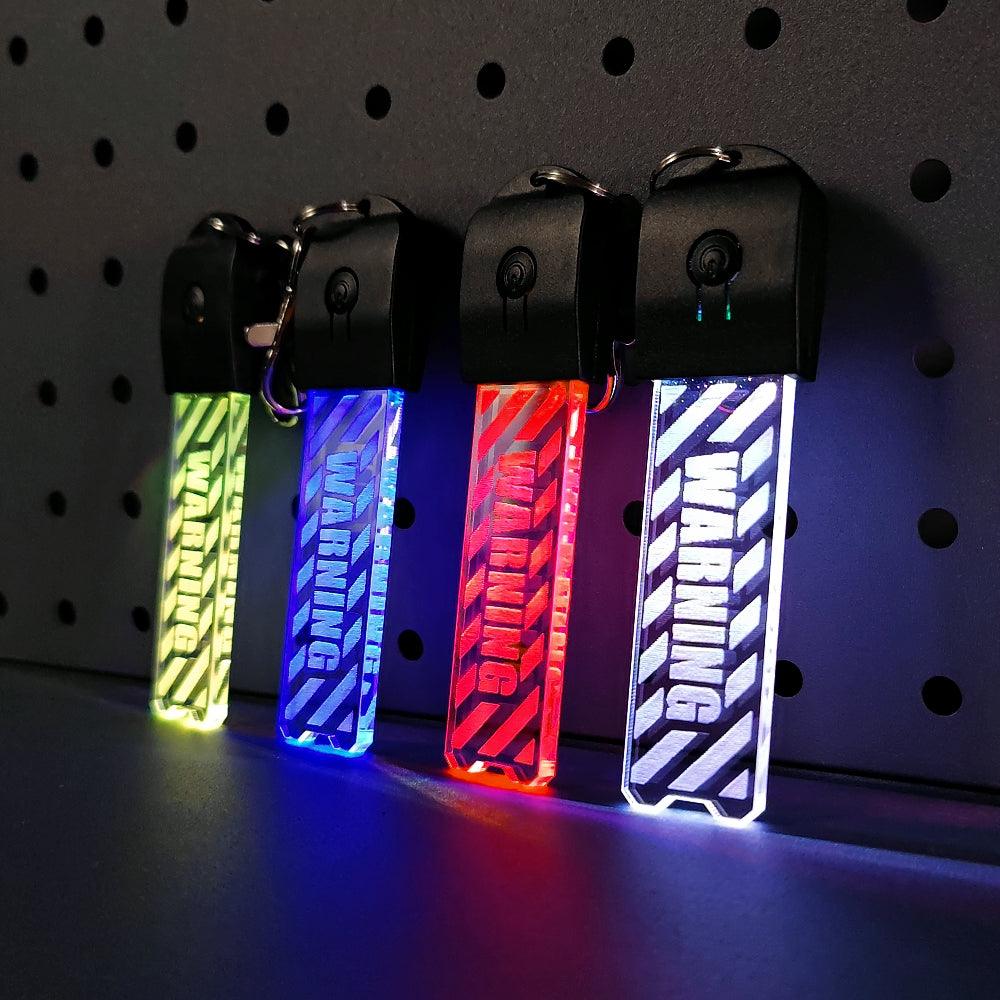 Cyberpunk LED rechargeable motorcycle keychain decor by Bean's Moto Booth, featuring vibrant neon-style lighting and detailed motorcycle design.