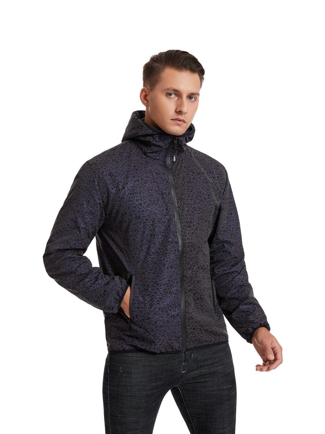 Bean's Moto Booth Midnight Rider reflective motorcycle jacket with black fabric and reflective accents, designed for motorcycle riders.