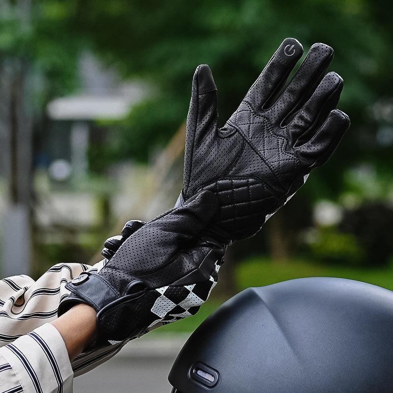 Checkerboard pattern motorcycle gloves by Bean's Moto Booth, HVA™ Checkerboard motorcycle gloves with padded knuckles for protection.
