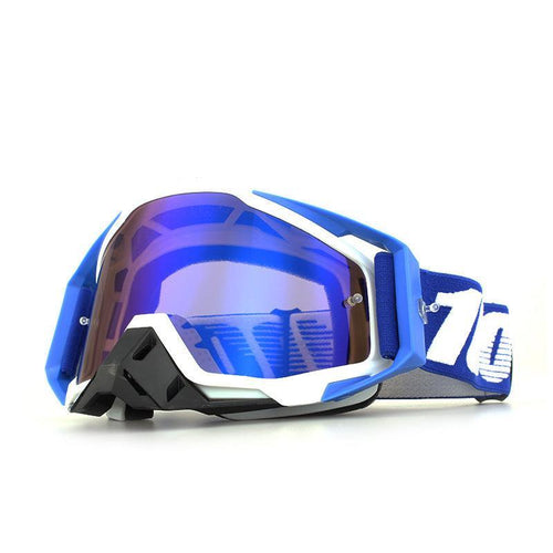 Bean's Moto Booth 100% Off-Road Motorcycle Goggles with clear lens and adjustable strap, designed for motocross and off-road riding.