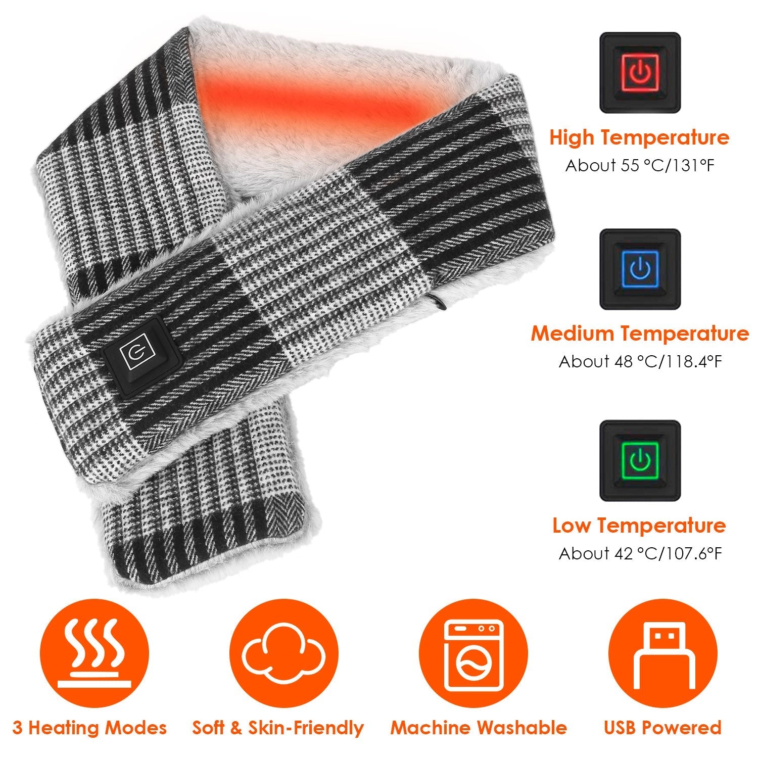 Electric Heated Scarf USB Heating Neck Wrap Unisex Winter Heated Neck Shawl Soft Warm Scarves w/ 3 Heating Modes - OVERLANDERS Outfitter