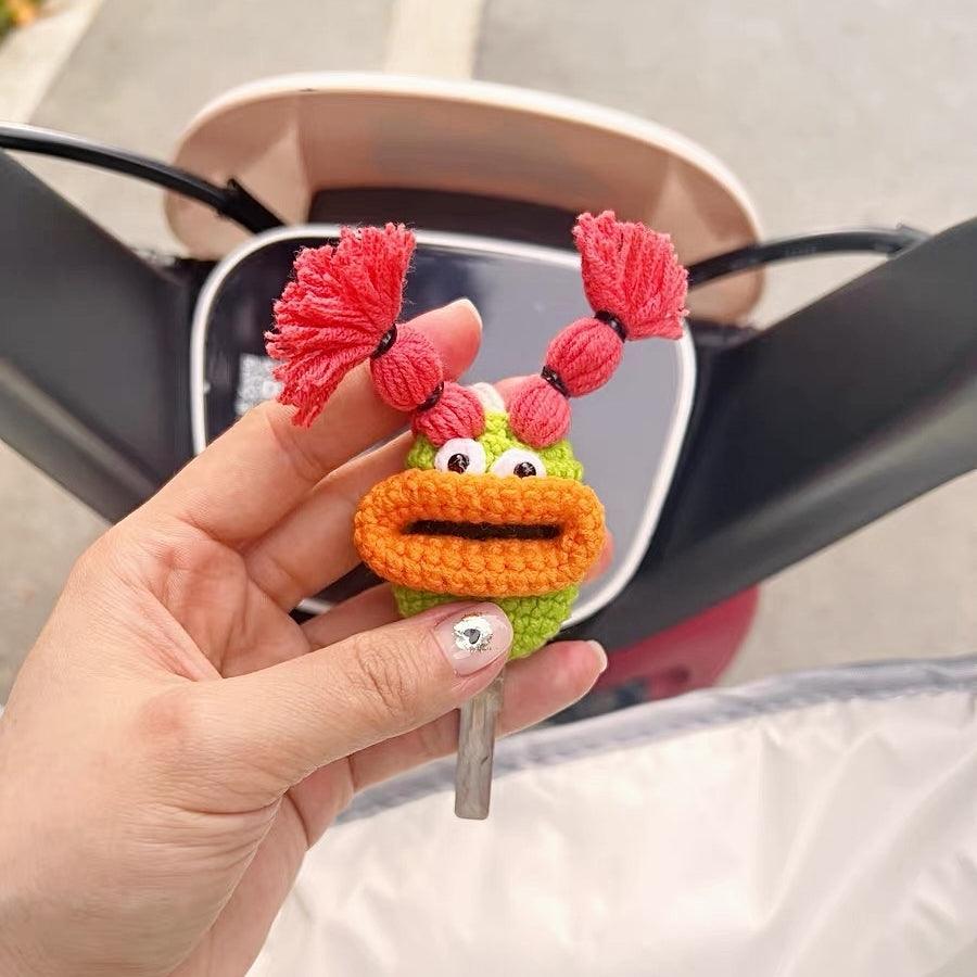 Decorative Quirky Cute Motorcycle Key Cover by Bean's Moto Booth, featuring colorful motorcycle-themed design and playful details.
