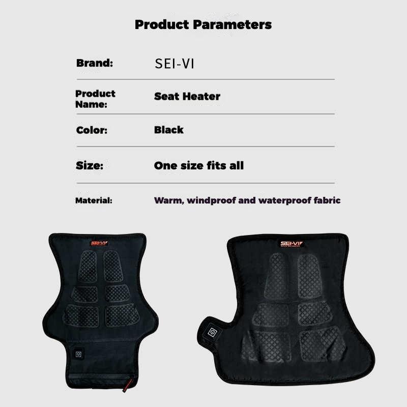Bean's Moto Booth SEIVI™ motorcycle heated seat cushion for motorcycle accessories, showing the padded heated seat with control switch.