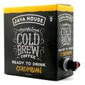 Cold brew on tap from Java House featuring Colombian coffee beans in a sleek dispenser with dark coffee inside.