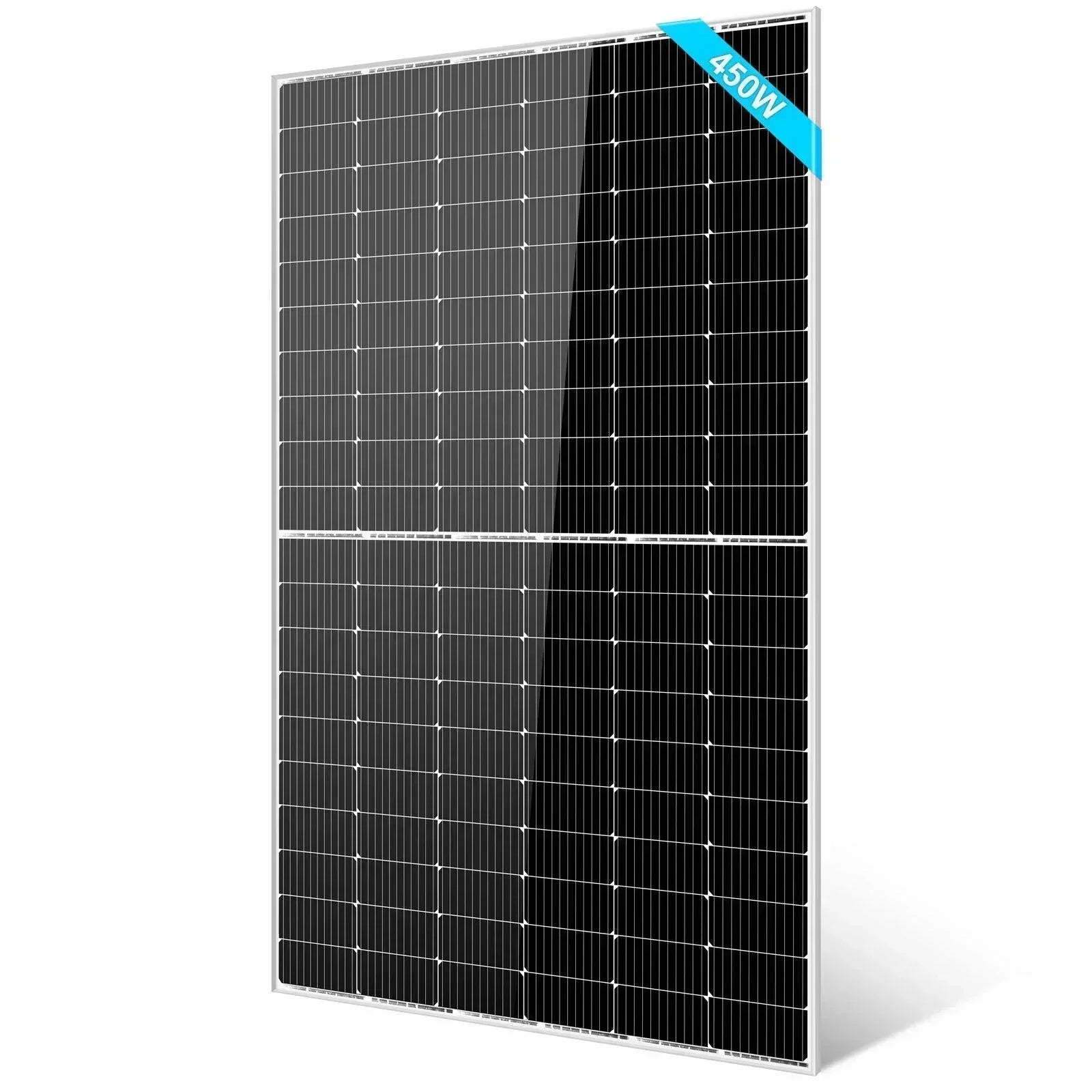 Green Vista Living Sungold Power 450W monocrystalline solar panel full pallet with 32 panels arranged in a grid.