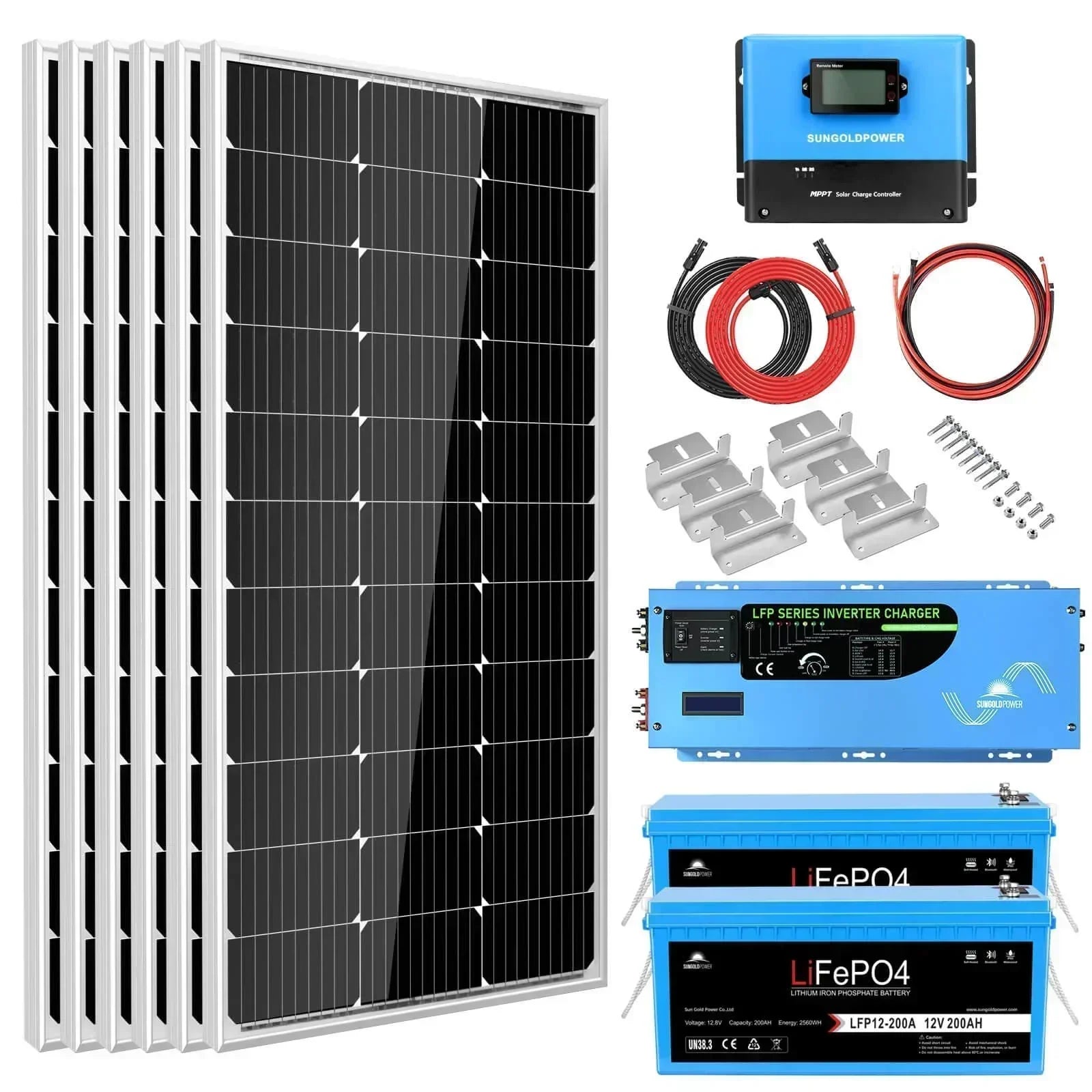Green Vista Living Off Grid Solar Kit with 3000W inverter, 12V DC, 120V output, battery, and 600W solar backup system.
