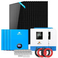 Wall-mounted Green Vista Living Off Grid Solar Kit with 12 solar panels and lithium battery for 10,000W renewable energy system.