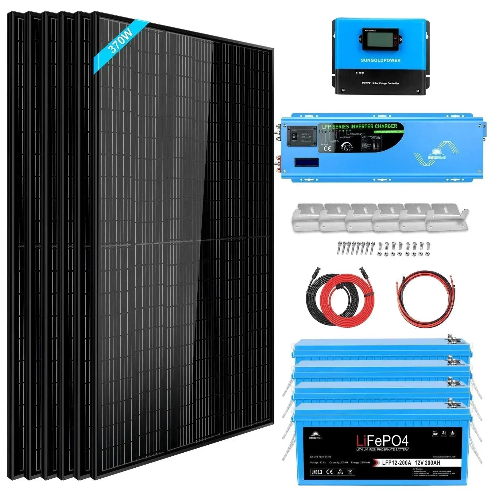 Green Vista Living off grid solar kit with six 370W solar panels and lithium battery for 6000W power storage and energy independence