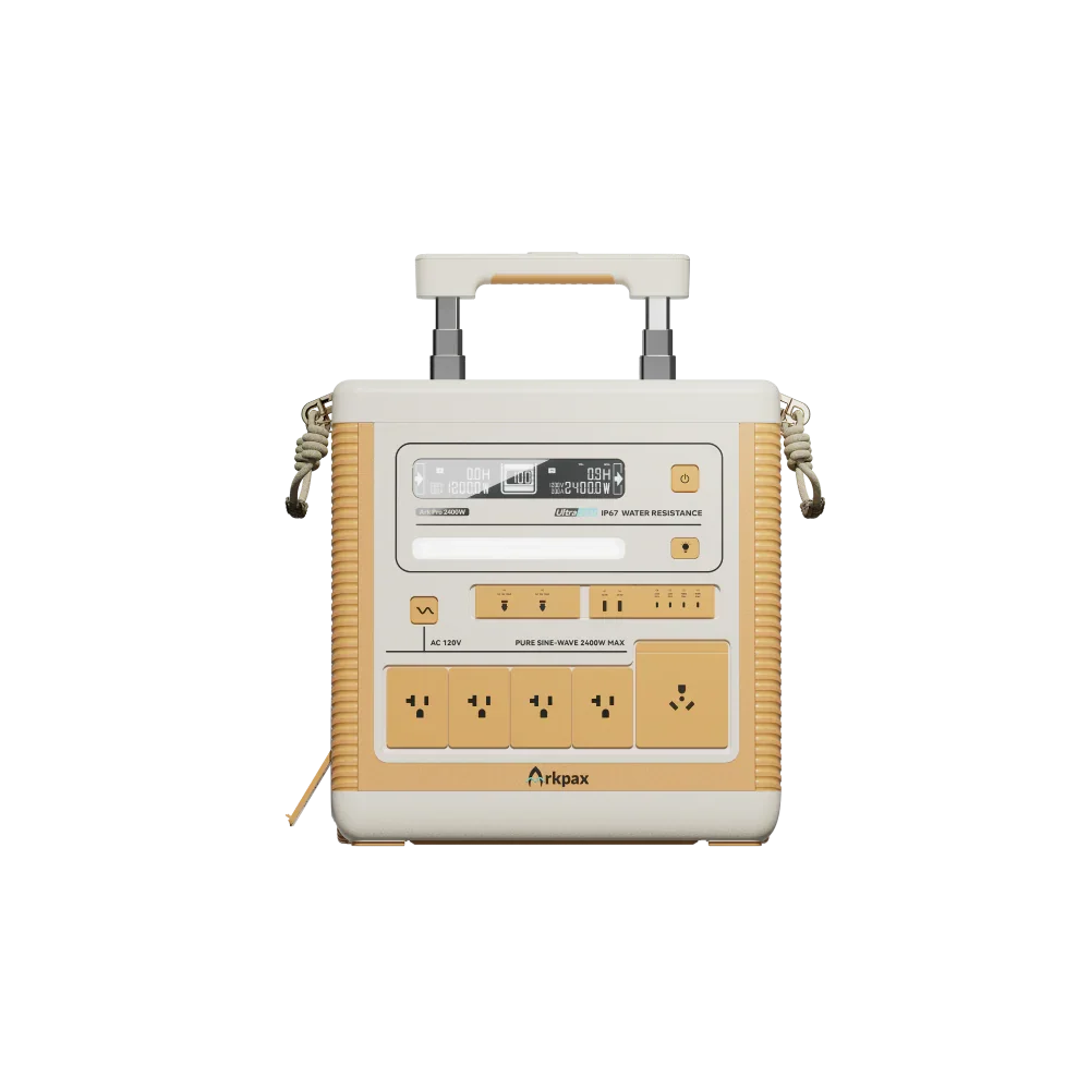 Green Vista Living Arkpax Ark PRO 2400W portable power station with IP67 waterproof rating, professional-grade outdoor energy solution