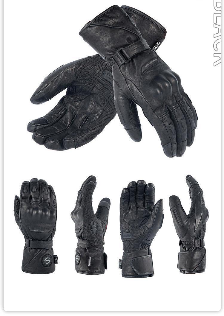Bean's Moto Booth STAR FIELD KNIGHT™ heated motorcycle winter gloves, black with control buttons, designed for cold weather riding.