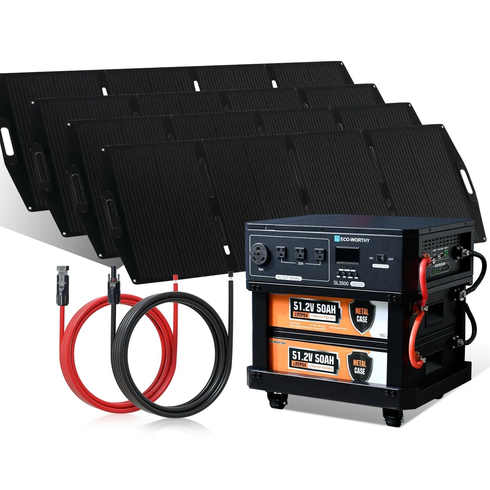 ECO-WORTHY SL3500 Stackable Power Station with 4×200W Portable Solar Panels | 5120 Wh Capacity | Emergency Backup | Portable & Expandable Power & Capacity - We The Collective