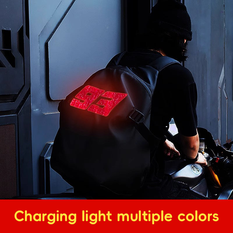 Bean's Moto Booth ALBERS™ Illuminated Helmet Backpack, motorcycle backpack with illuminated features, tribute edition design.