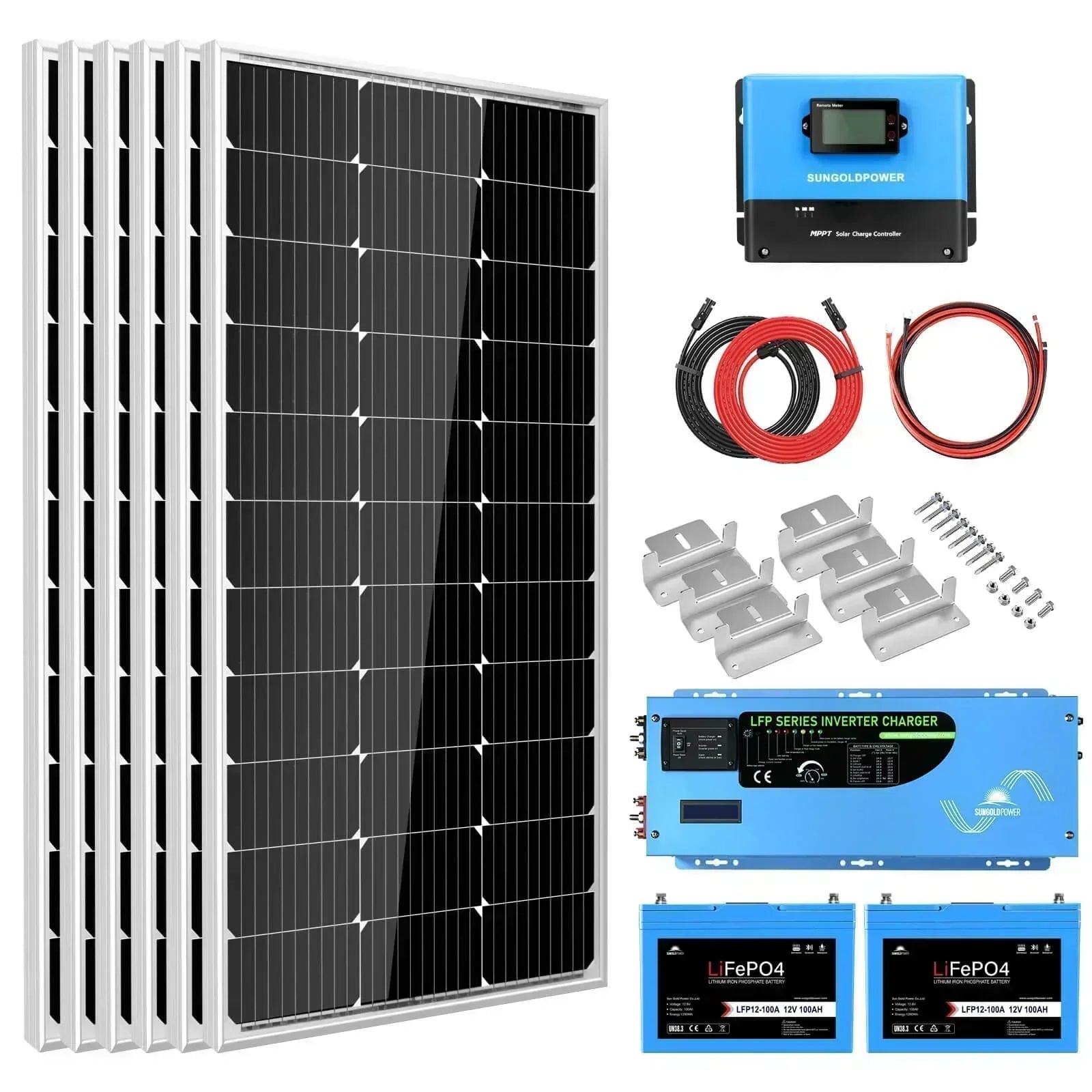 Green Vista Living Off Grid Solar Kit with 3000W inverter, 12VDC input, 120V output, battery, and 600W solar backup system.