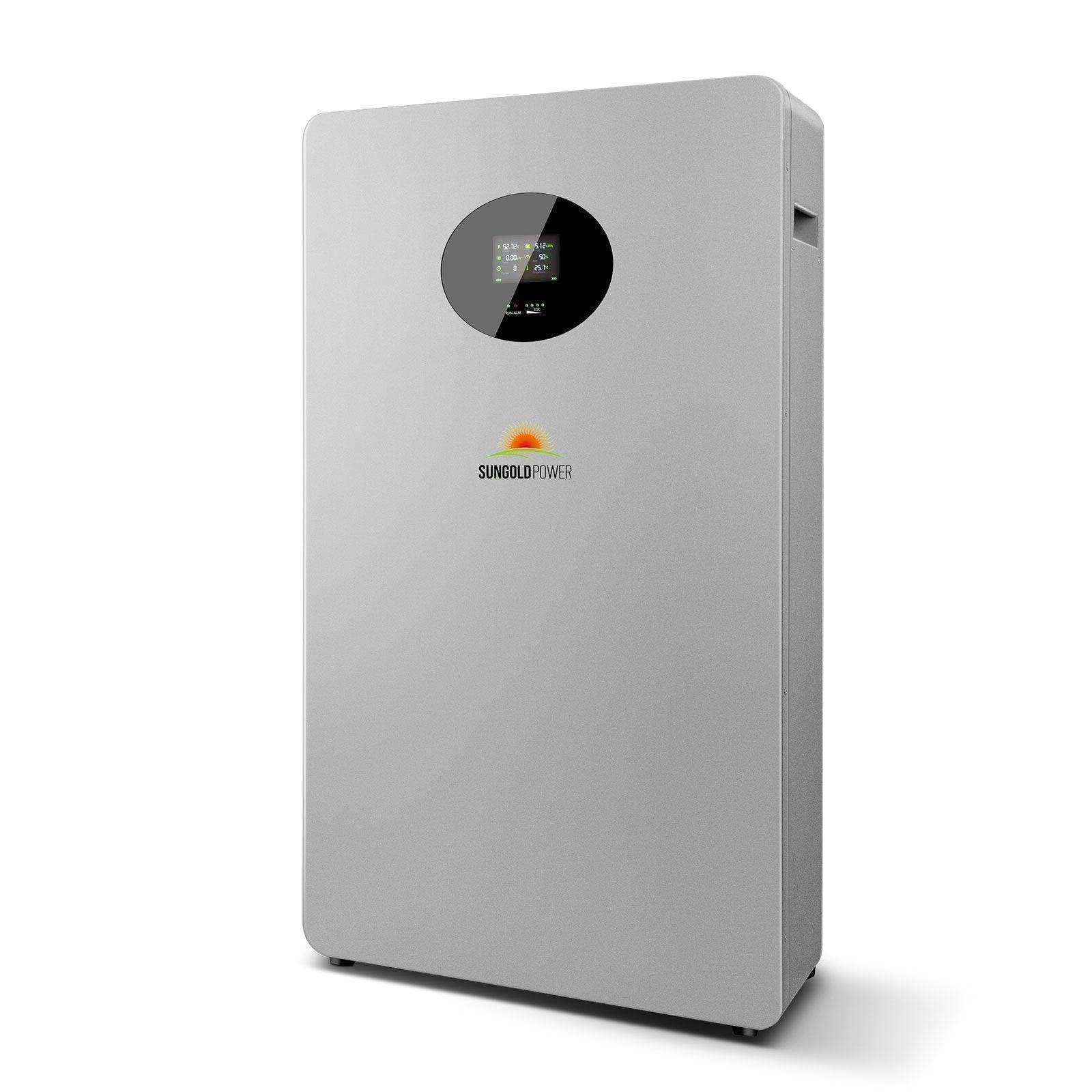 Green Vista Living Sungold Power Powerwall X lithium battery with 51.2V 200AH capacity, shown in a close-up view.