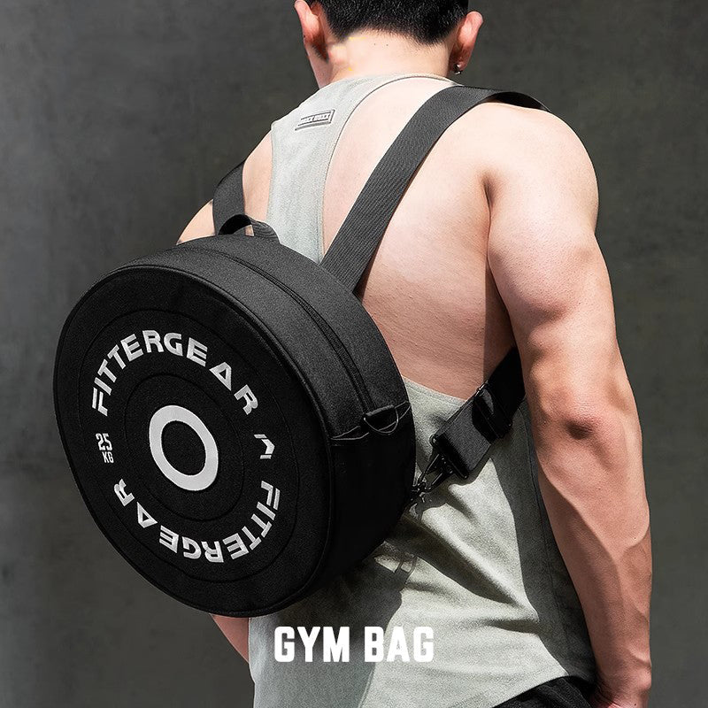 Bean's Moto Booth barbell-shaped gym bag designed for motorcycle riders, with a sleek, durable design and multiple storage compartments.