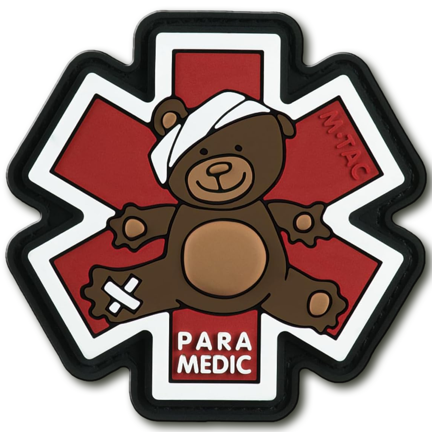 M-Tac embroidered patch featuring a paramedic bear design, perfect for backpacks or jackets.