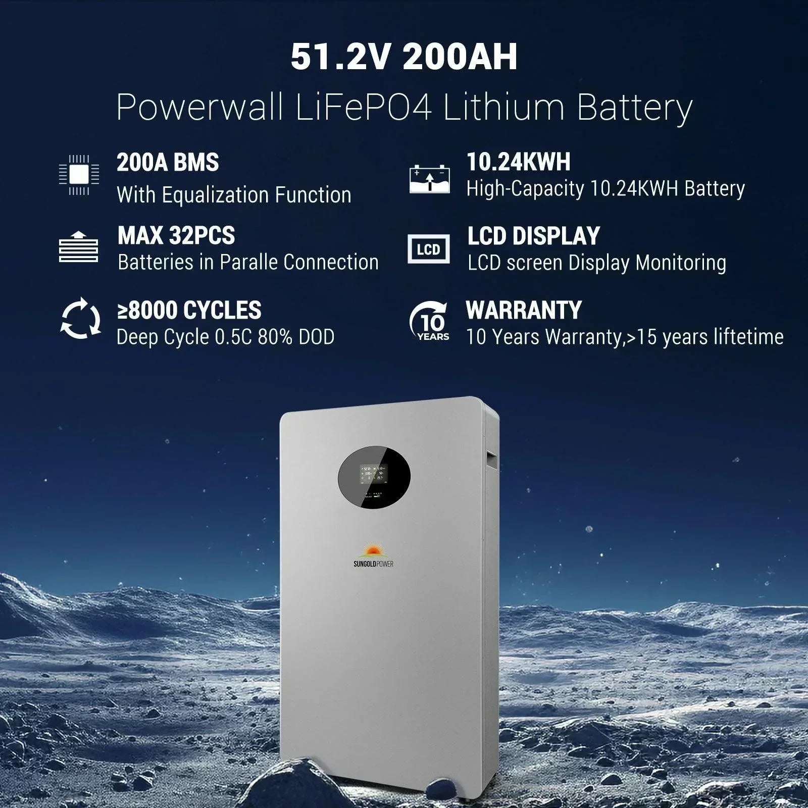 Sungold Power Powerwall X LITHIUM BATTERY 51.2V 200AH SG48200T - OVERLANDERS Outfitter