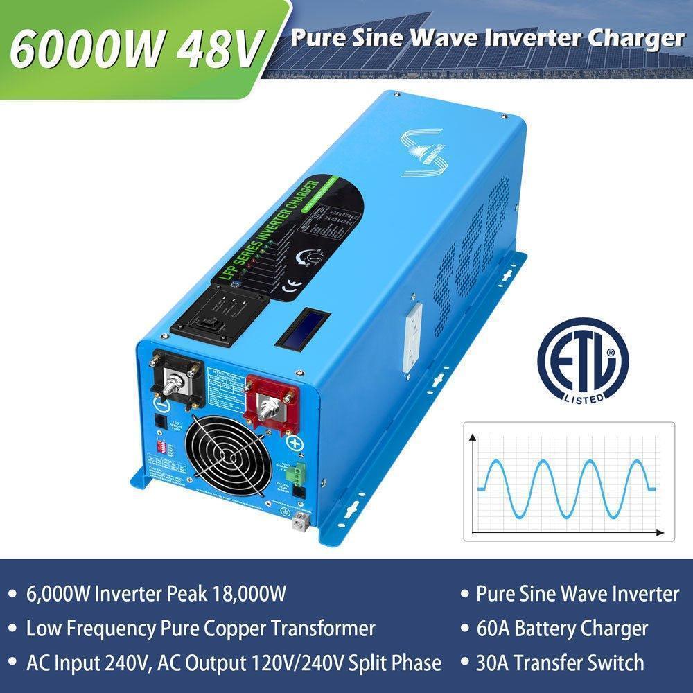 Off Grid Solar Kit with six 370W solar panels and lithium battery from Green Vista Living, 6000W capacity, for renewable energy.