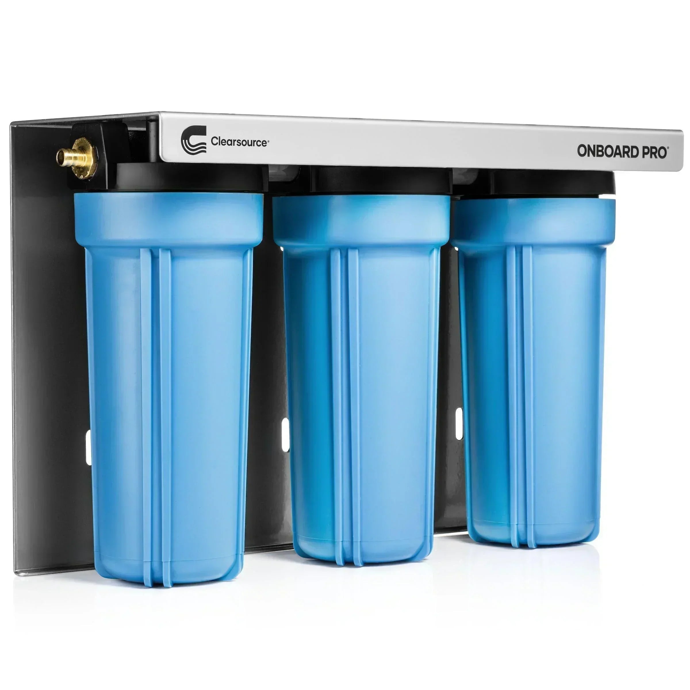 Green Vista Living Clearsource Ultra OnBoard Pro RV water filter system installed in an RV, showing the compact, durable filter unit.