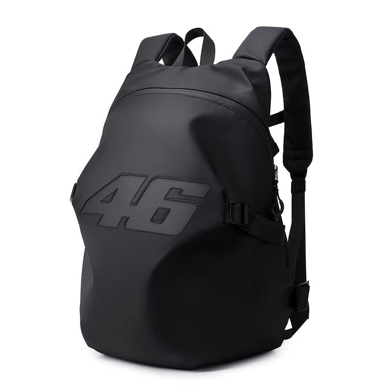 Bean's Moto Booth ALBERS™ illuminated helmet backpack, Tribute Edition motorcycle backpack with built-in LED lights and reflective details.