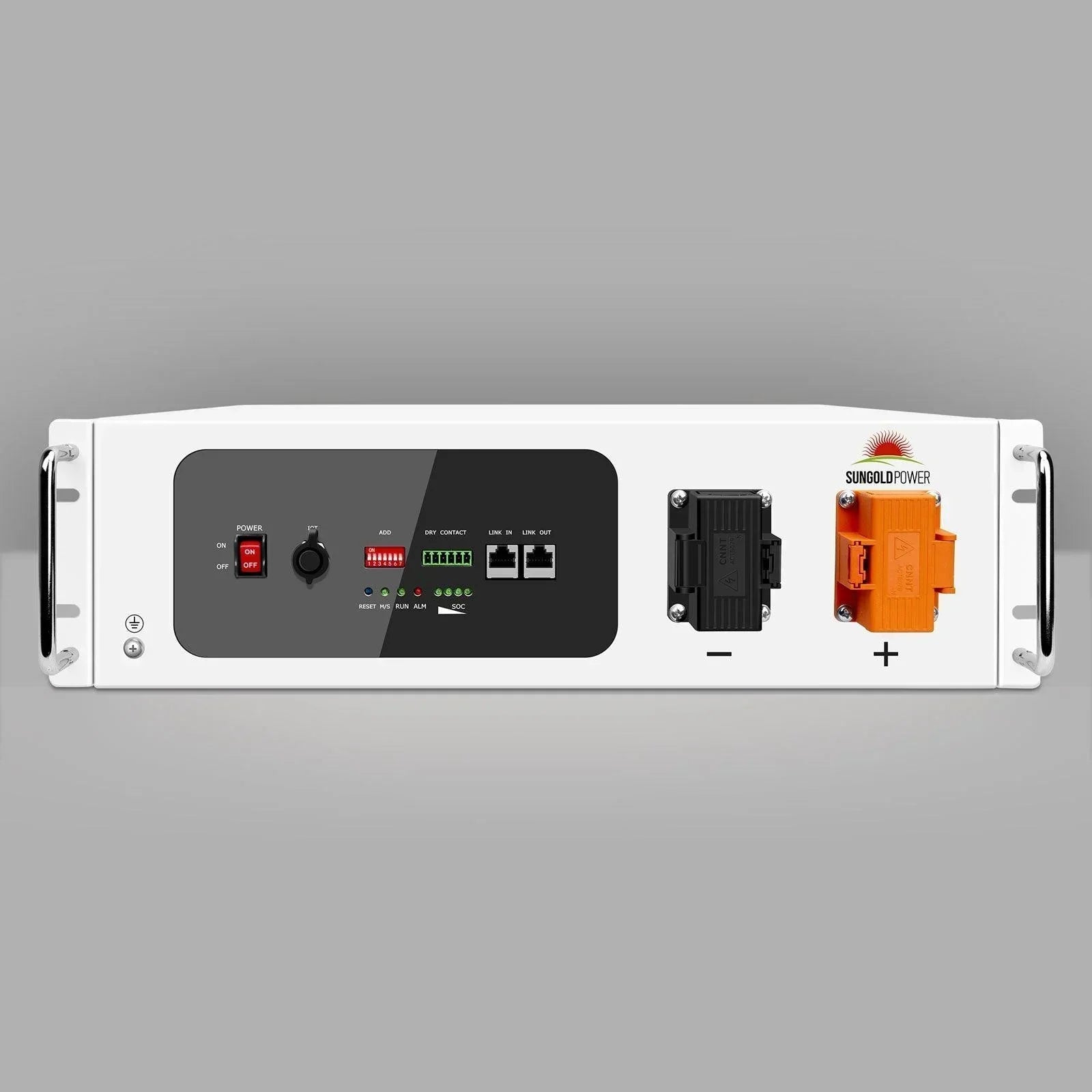Green Vista Living Sungold Power SGH48100T lithium server rack battery with self-heating feature, 48V, 100AH capacity.