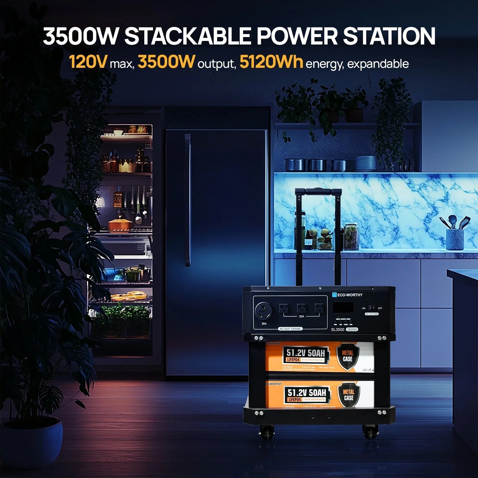 ECO-WORTHY SL3500 Stackable Power Station with 4×200W Portable Solar Panels | 5120 Wh Capacity | Emergency Backup | Portable & Expandable Power & Capacity - We The Collective