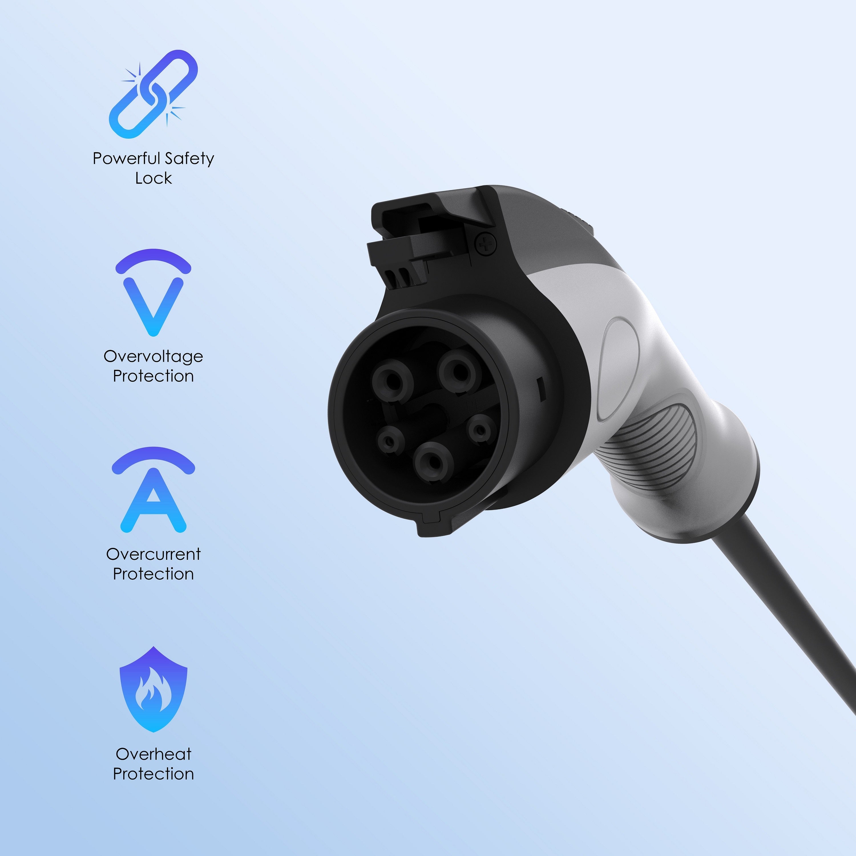 Rexing J1772 32A EV extension cable connected to charging station, showcasing durable electric vehicle charging equipment.