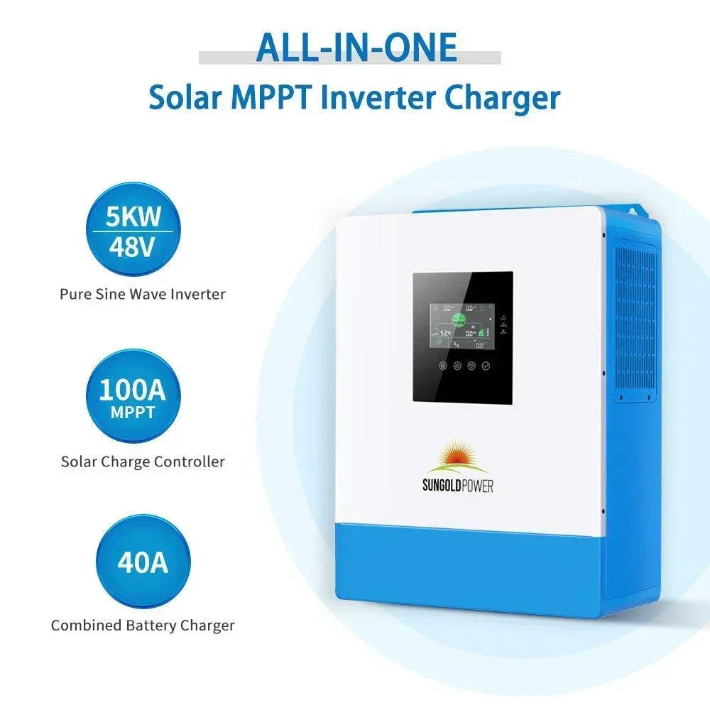 Wall-mounted Green Vista Living Off Grid Solar Kit with 12 solar panels, lithium powerwall, and 48VDC system for renewable energy.