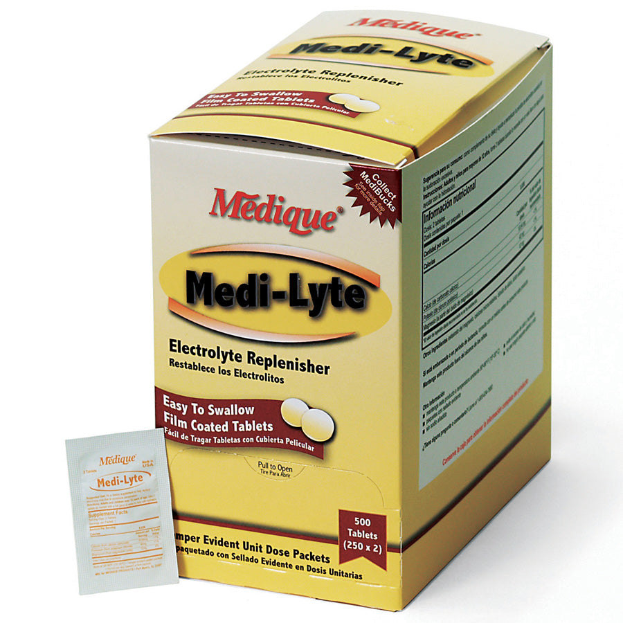 Medi-Lyte electrolyte replenisher in box, food and water supplement for hydration, displayed in a retail package.