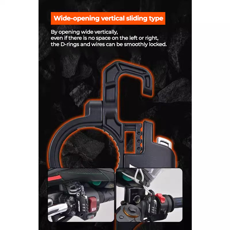 Bean's Moto Booth DAYTONA motorcycle handlebar and helmet lock with key, secure locking mechanism for helmets and handlebars.