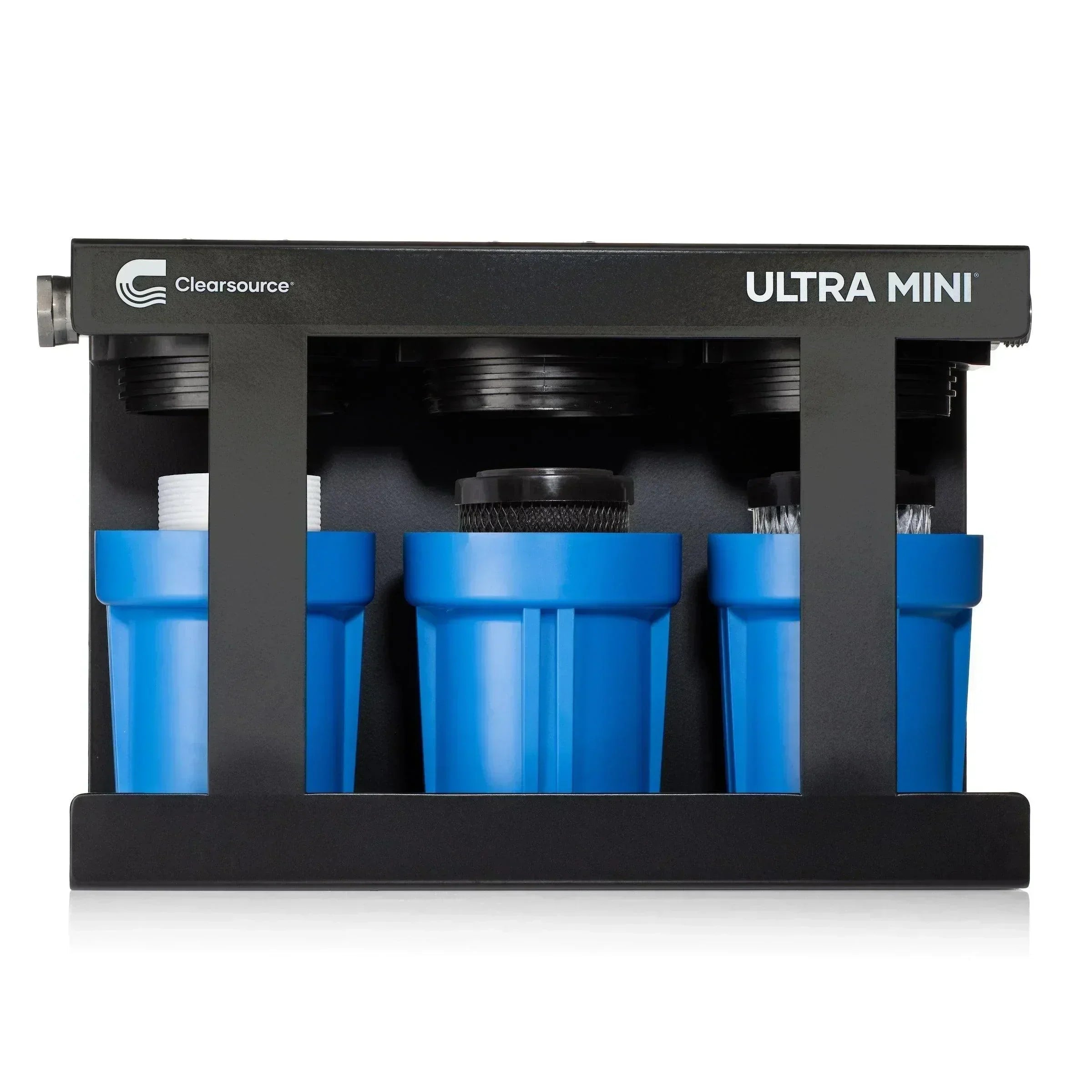 Green Vista Living Clearsource Ultra Mini RV Water Filter System showing compact design and connection ports for clean drinking water.