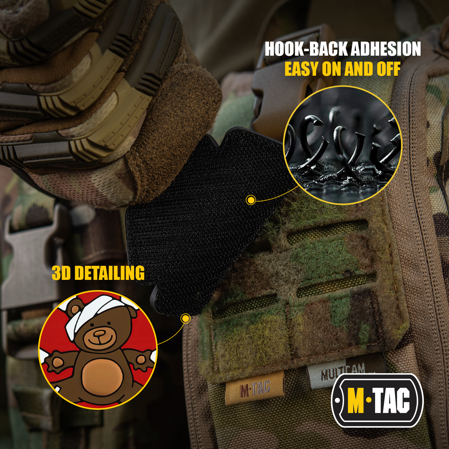 M-TAC embroidered patch featuring a paramedic bear design on a dark background.