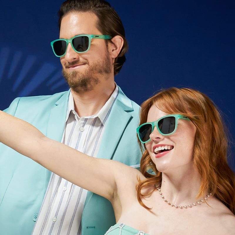 Dinner Mint Debauchery OG polarized sunglasses by Rare Air Discs with mint green frames and dark tinted lenses.