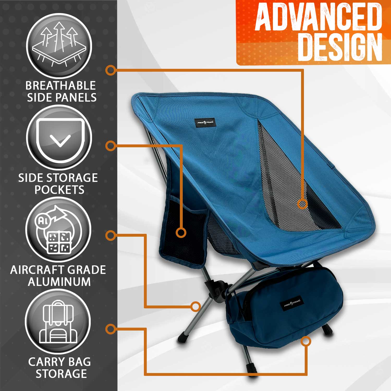 Pike Trail ultralight compact outdoor camping and beach chair with foldable design and padded seat, ideal for tailgate festivals and camping.