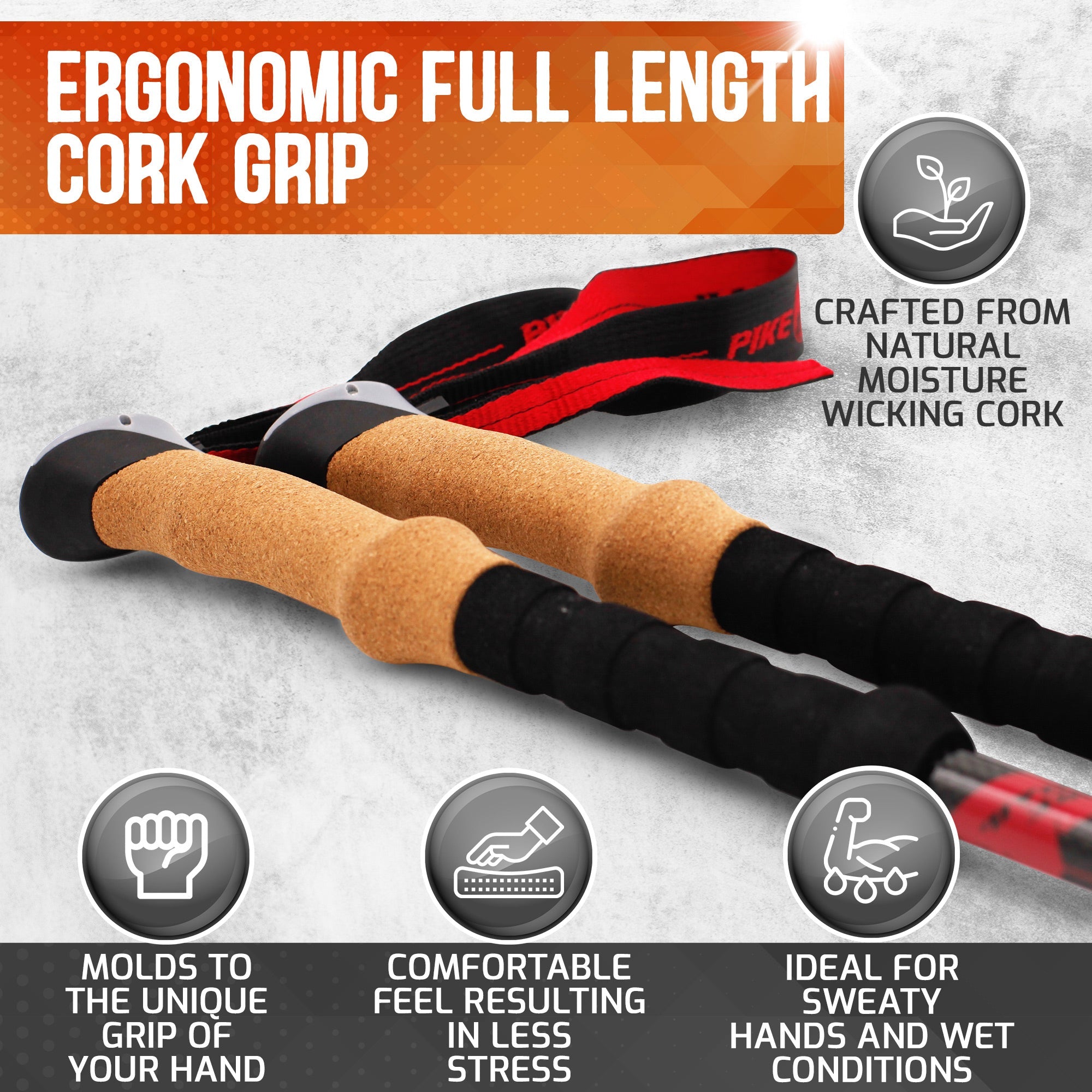Pike Trail carbon fiber trekking poles, lightweight and adjustable, designed for hiking and outdoor trekking adventures.