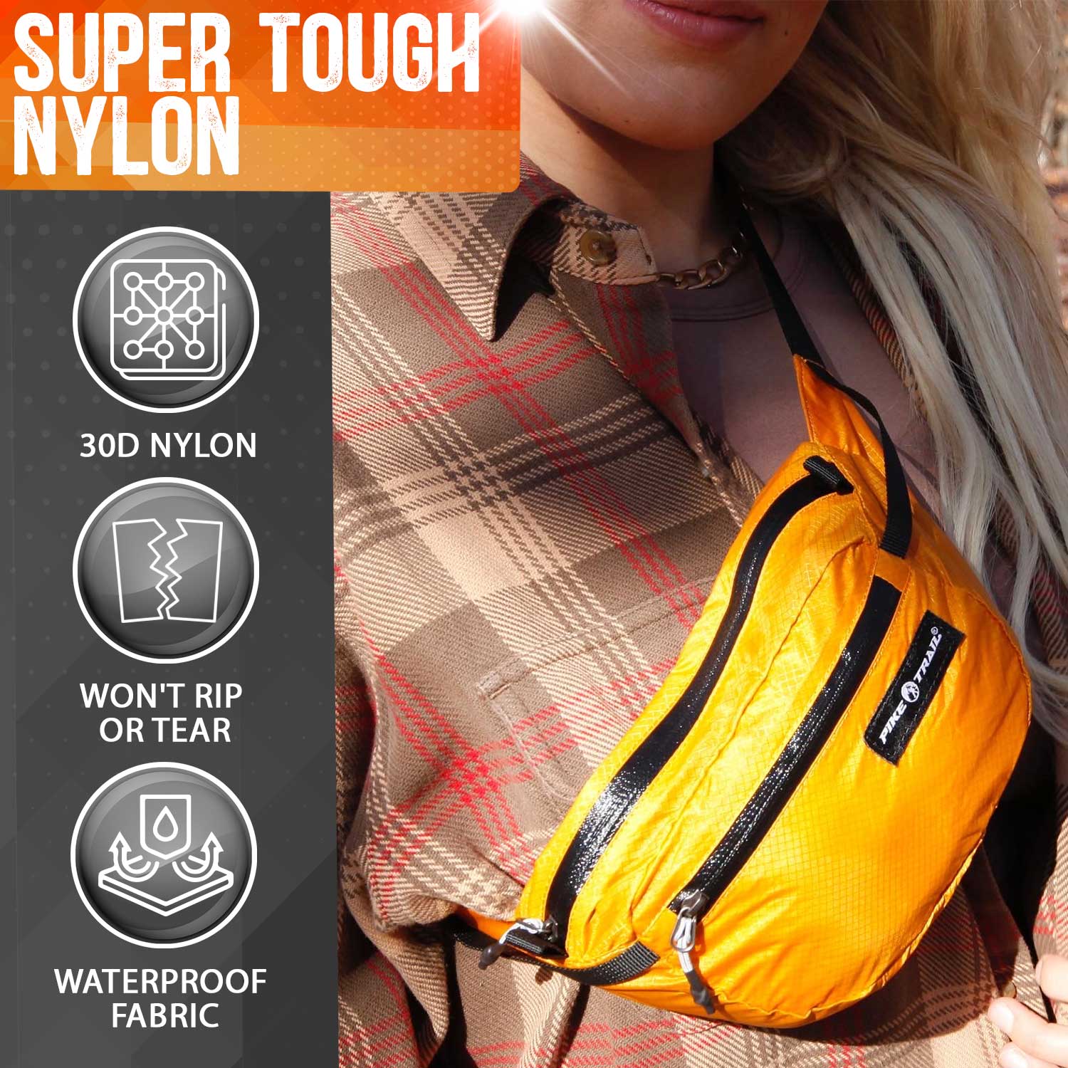 Pike Trail fanny pack with adjustable strap, black nylon material, and multiple zippered compartments for outdoor activities.