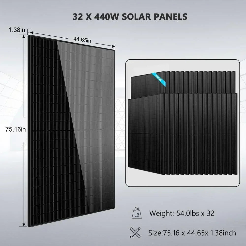Off Grid Solar Kit 20Kw by Green Vista Living with lithium battery and 32 solar panels for renewable energy.