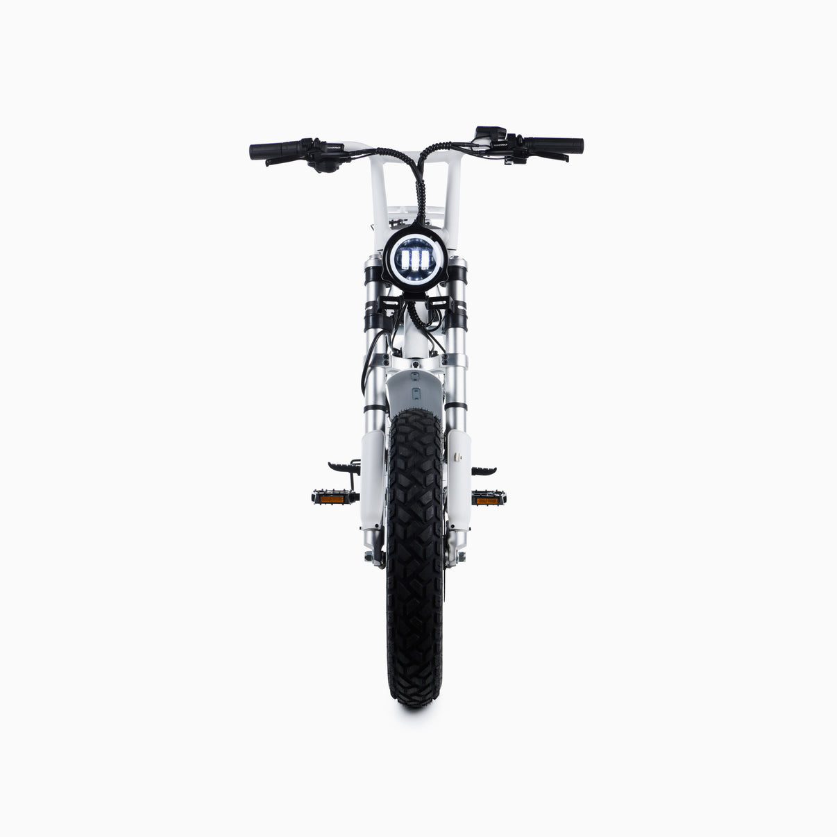Front view of Rex E-Bikes Pedal Electric All Wheel Drive [S] E-Bike showing the sleek frame and front wheel.