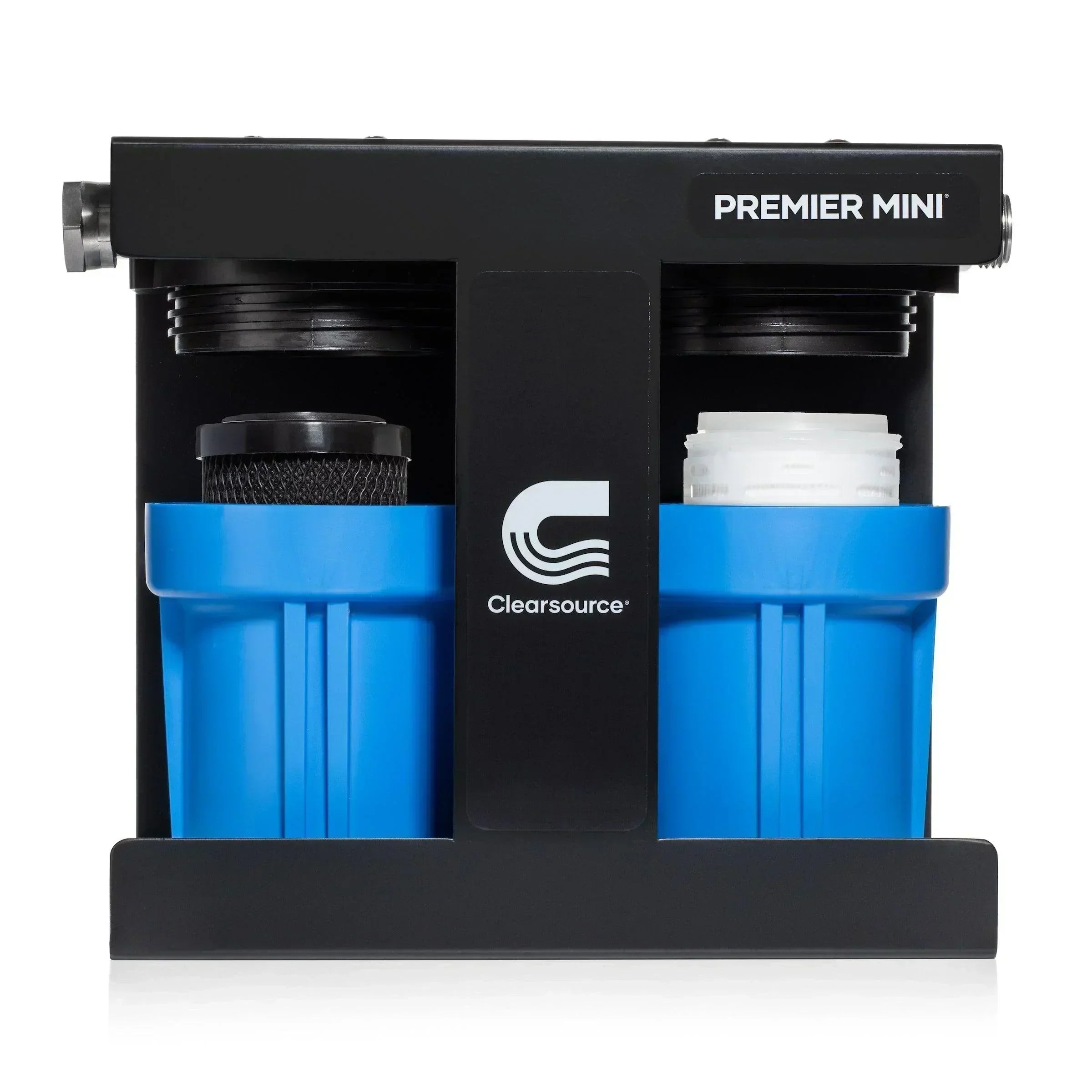 Green Vista Living Clearsource Premier Mini RV water filter system showing compact filter unit with hoses and fittings for clean drinking water.