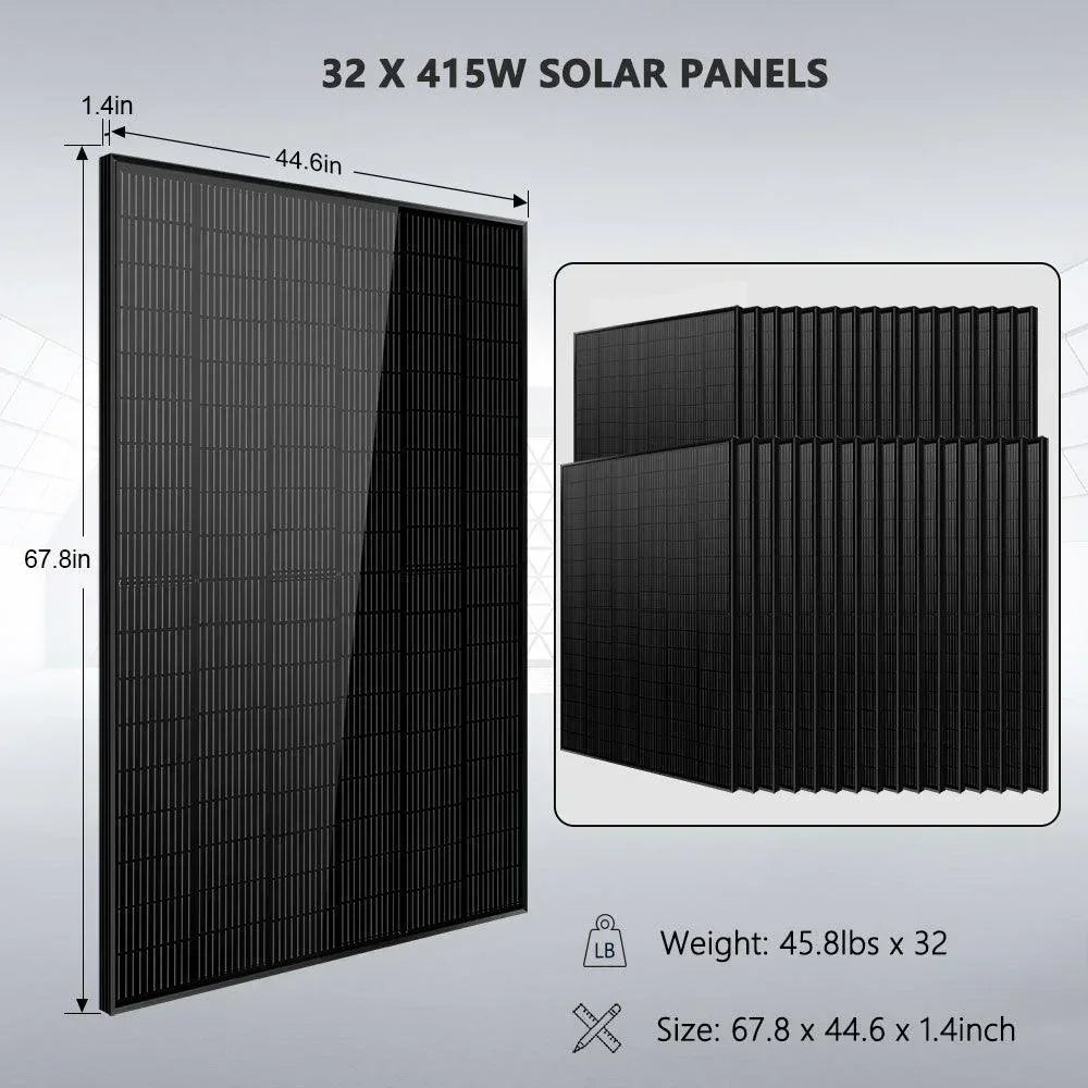 Off Grid Solar Kit by Green Vista Living with 32 solar panels, lithium battery, and inverter for independent power systems.
