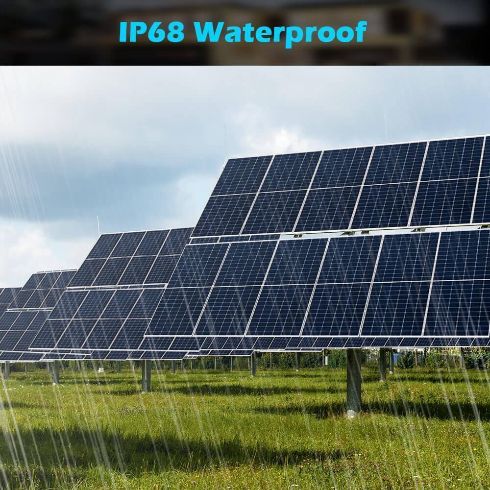 Green Vista Living Sungold Power 550W Mono PERC solar panel full pallet with 32 monocrystalline solar panels stacked together.