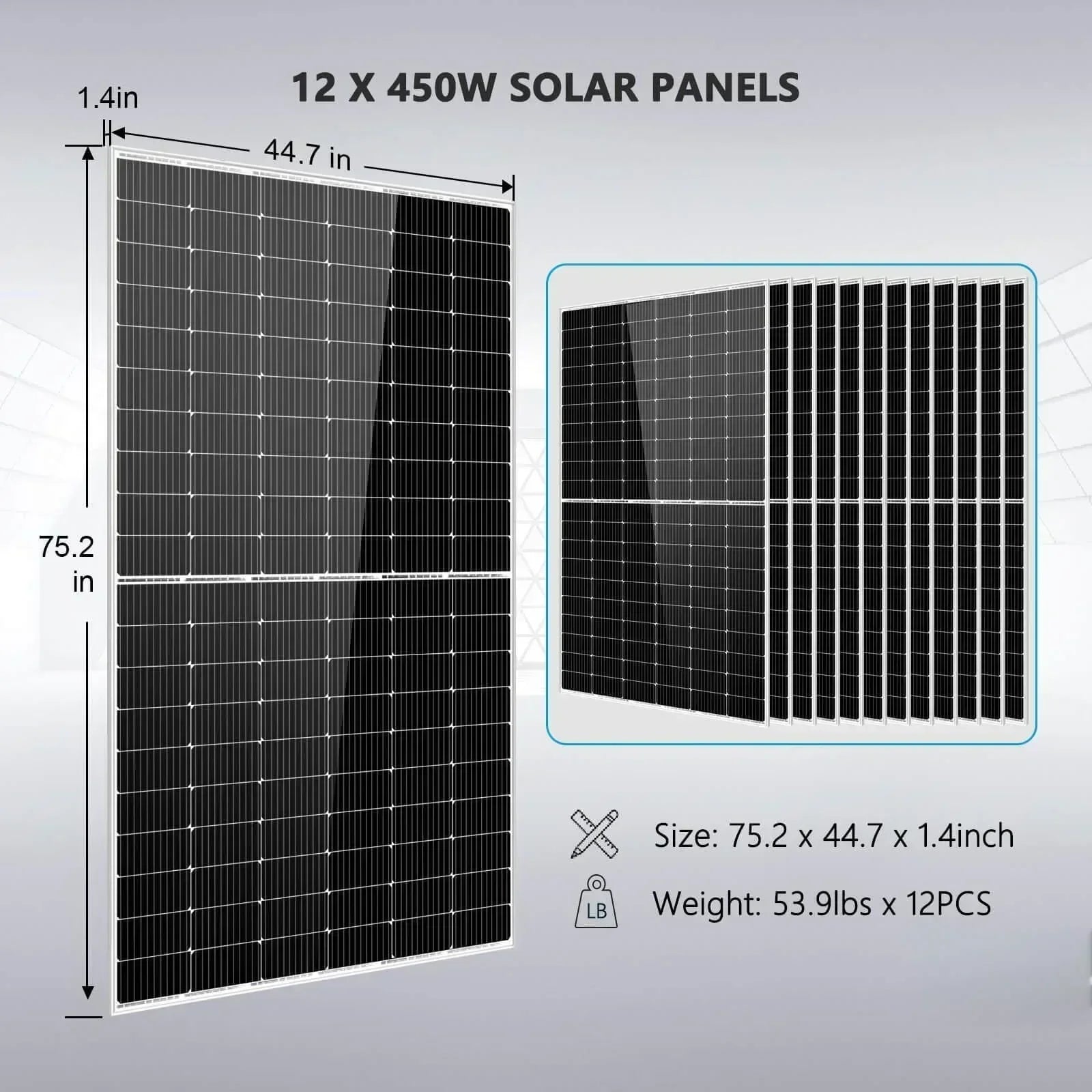 Green Vista Living Off Grid Solar Kit with 12 solar panels and lithium battery, 10,000W server rack solar power system