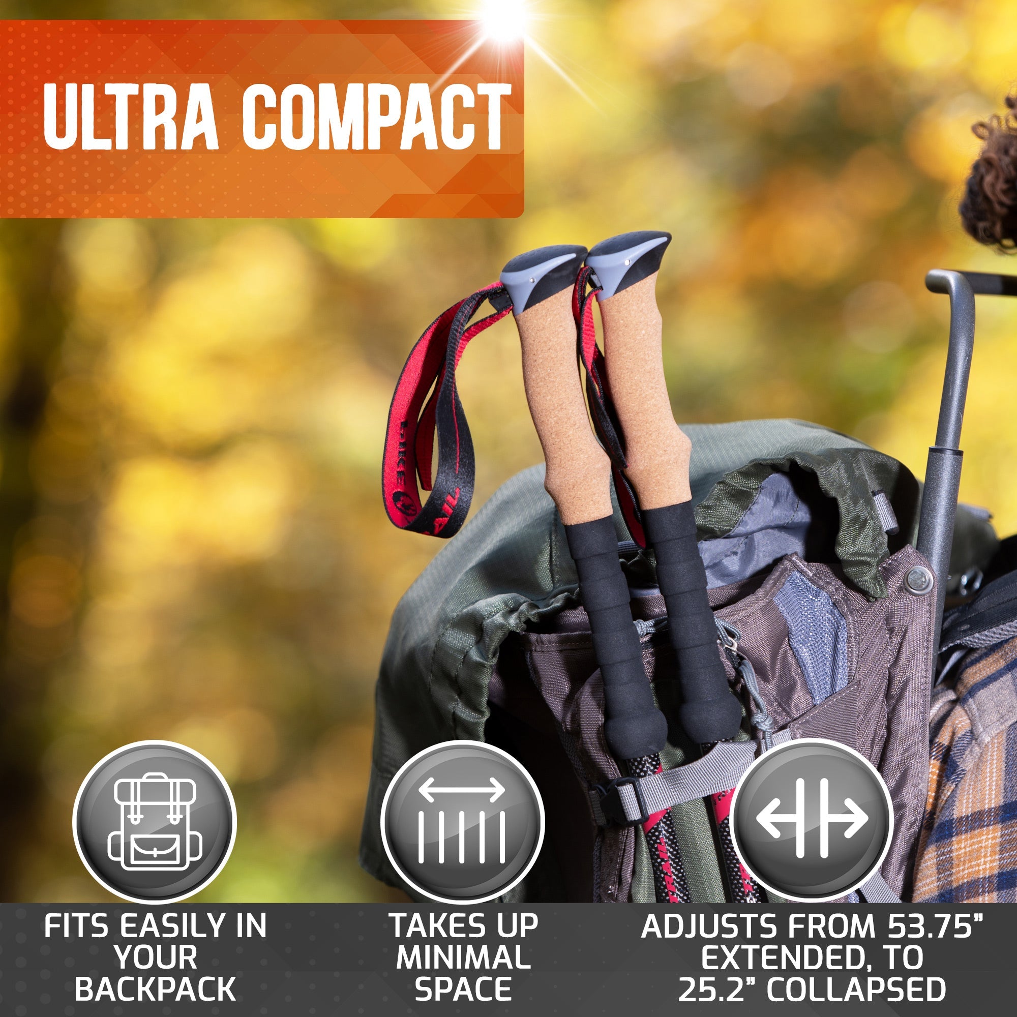 Pike Trail carbon fiber trekking poles with adjustable length, lightweight design, and ergonomic grips for hiking and outdoor adventures.