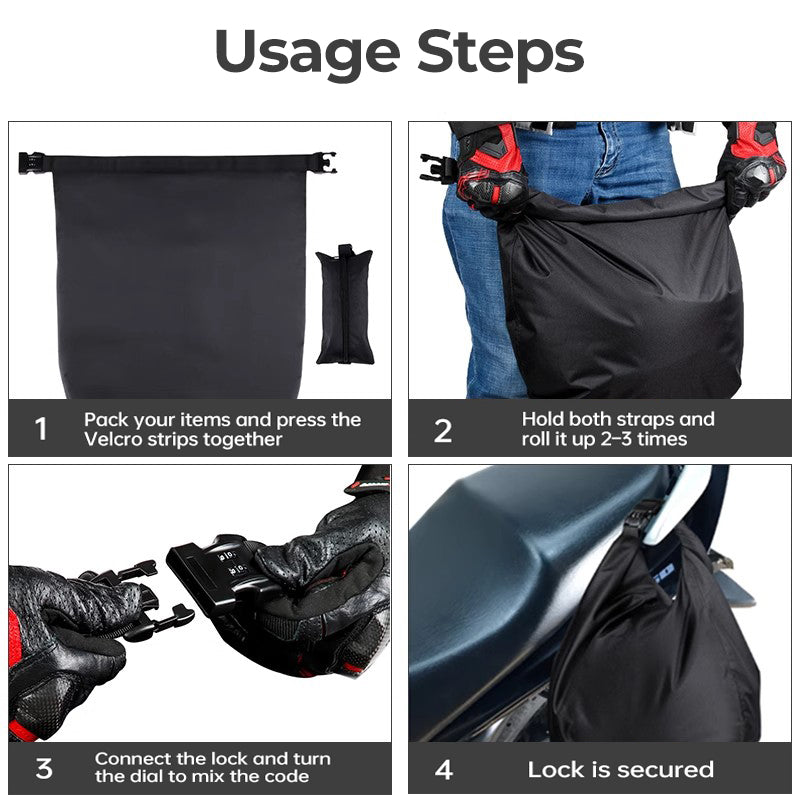 Bean's Moto Booth portable helmet storage bag with code lock, motorcycle bag designed for secure helmet transportation.