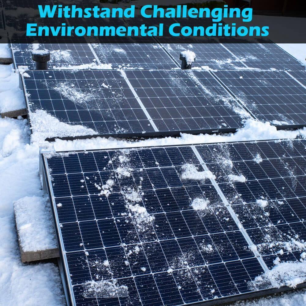 Green Vista Living Sungold Power 550W monocrystalline solar panel full pallet with 32 panels on a warehouse floor.