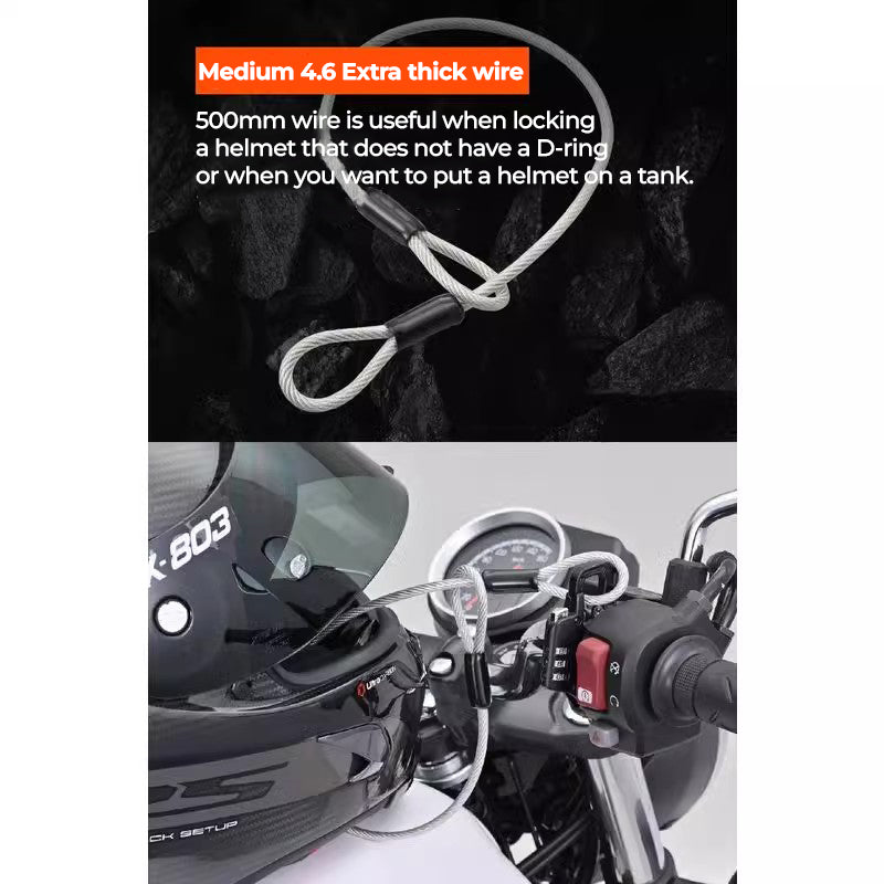 Bean's Moto Booth DAYTONA motorcycle handlebar helmet lock secured around a helmet on a handlebar.
